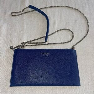 0307100 SORIAL New York, Saffiano Crossbody purse, Blue Leather 4 x 7.5
